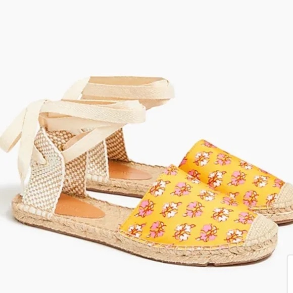 J. Crew Factory Shoes - J. Crew Printed Lace-Up D’Orsay Espadrille Sandal Yellow Floral Block Print NIB